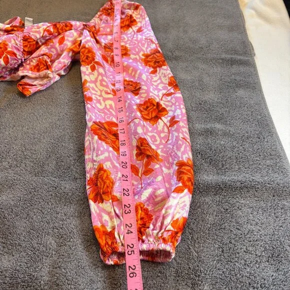 Topshop Rose Animal Print Satin Long Sleeve Crop Top Pink Red Size 8 #187 - Picture 10 of 11